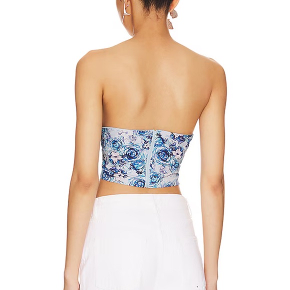 Revolve Ruched Corset Bodice Top in Blue Floral - Picture 4 of 6